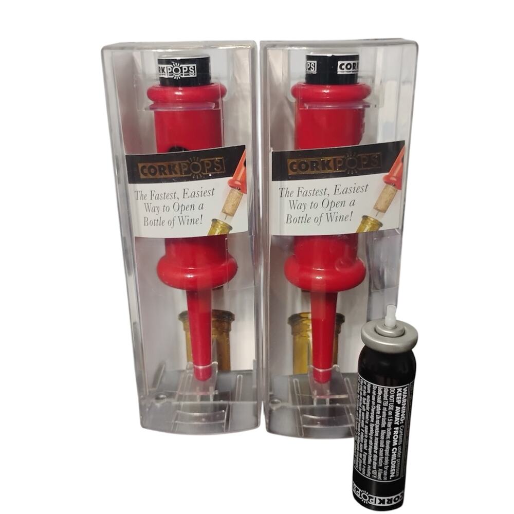 2 Cork Pops Wine Bottle Openers With 1 Refill Cartridge Red Pressurized